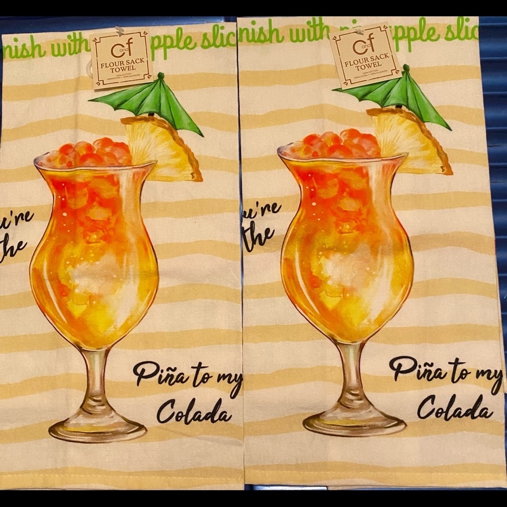 Set of 2 Pina to My Colada Kitchen Flour Sack Tea Towels  100% Cotton NWT 18x27